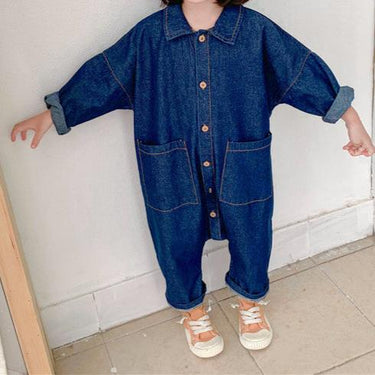 Jumpsuit voor Peuters en Kleuters, Blauw/Beige Katoen, Maat 1-7 Jaar, Ademend en Comfortabel, Eenvoudige Drukknoopsluiting 0